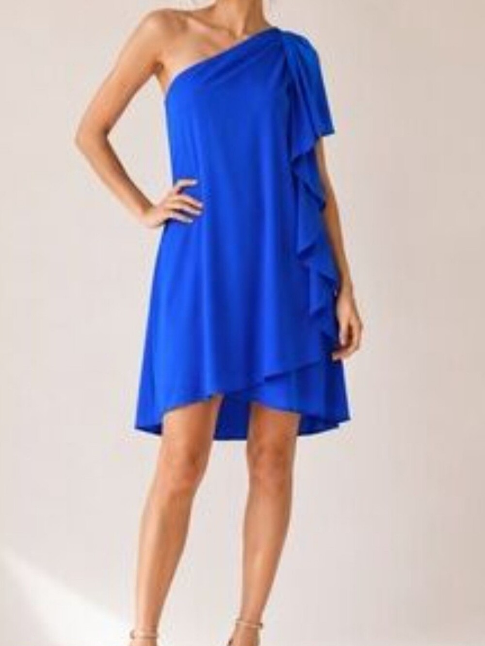 Alex Marie One-Shoulder Cobalt Ruffle Dress